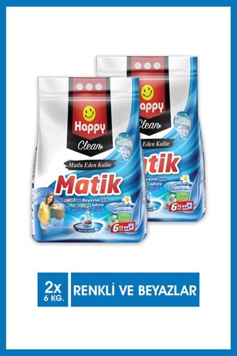 Happy Clean Matik Renkliler ve Beyazlar İçin 88 Yıkama Toz Deterjan 2x6 kg