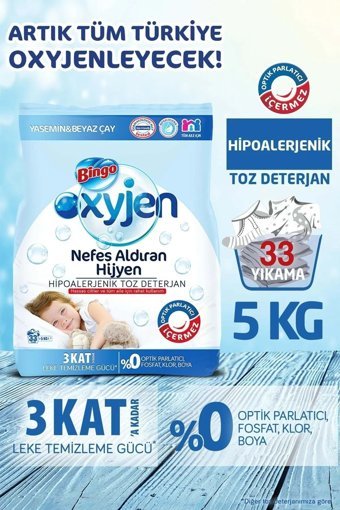 Bingo Oksijen Hipoalerjenik Yasemin ve Beyaz Çay Renkliler ve Beyazlar İçin 198 Yıkama Toz Deterjan 6x5 kg