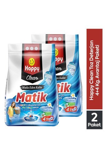 Happy Clean Matik Renkliler ve Beyazlar İçin 52 Yıkama Toz Deterjan 2x4 kg