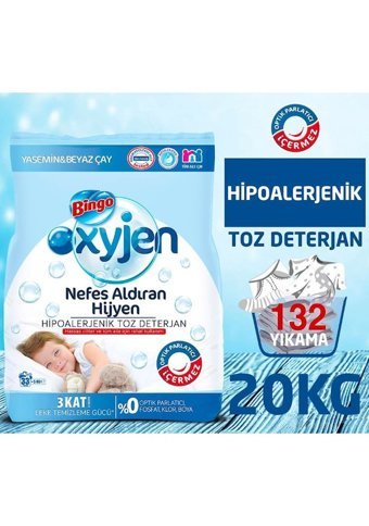 Bingo Oksijen Doğal İçerikli Renkliler ve Beyazlar İçin 132 Yıkama Toz Deterjan 4x5 kg