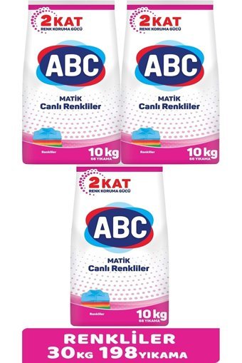 Abc Matik Renkliler İçin 198 Yıkama Toz Deterjan 3x10 kg