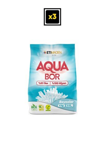 Eti Maden Aquabor Beyazlar İçin 78 Yıkama Toz Deterjan 3x4 kg