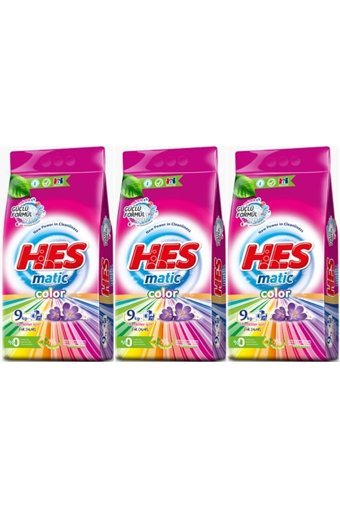 Hes Matik Renkliler İçin 216 Yıkama Toz Deterjan 3x9 kg