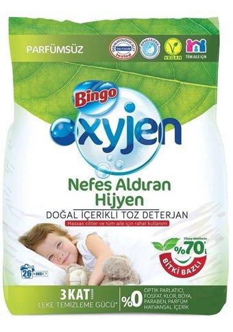 Bingo Oksijen Doğal İçerikli Renkliler ve Beyazlar İçin 78 Yıkama Toz Deterjan 3x4 kg