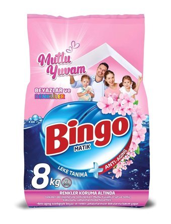 Bingo Matik Mutlu Yuvam Renkliler ve Beyazlar İçin 53 Yıkama Toz Deterjan 8 kg