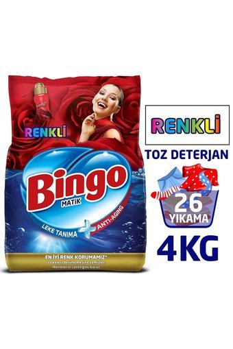 Bingo Matik Renkliler İçin 26 Yıkama Toz Deterjan 4 kg