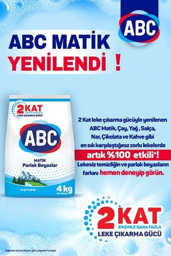 Abc Matik Dağ Ferahlığı Beyazlar İçin 26 Yıkama Toz Deterjan 4 kg