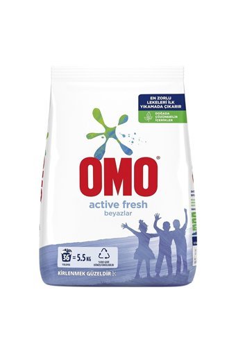 Omo Active Fresh Beyazlar İçin 144 Yıkama Toz Deterjan 4x5.5 kg