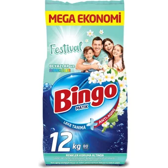 Bingo Matik Festival Renkliler ve Beyazlar İçin 80 Yıkama Toz Deterjan 12 kg