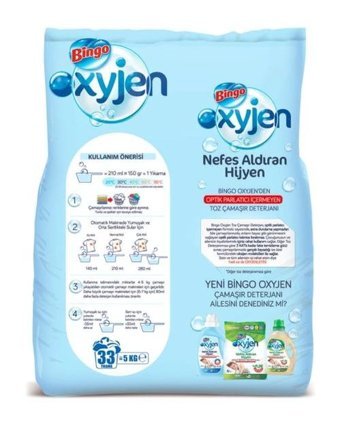 Bingo Oksijen Doğal İçerikli Renkliler ve Beyazlar İçin 33 Yıkama Toz Deterjan 5 kg