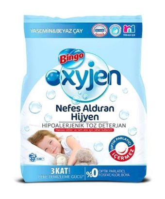 Bingo Oksijen Doğal İçerikli Renkliler ve Beyazlar İçin 33 Yıkama Toz Deterjan 5 kg