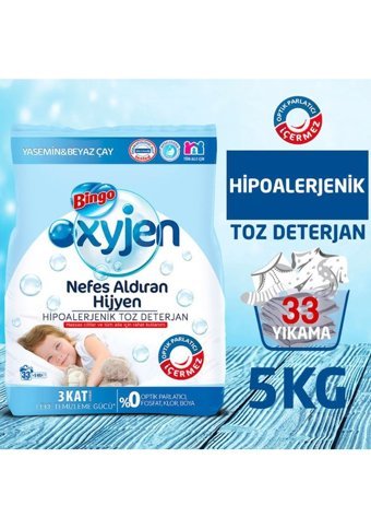 Bingo Oksijen Doğal İçerikli Renkliler ve Beyazlar İçin 33 Yıkama Toz Deterjan 5 kg