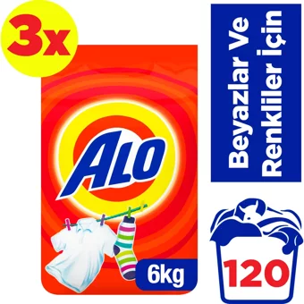 Alo Renkliler ve Beyazlar İçin 120 Yıkama Toz Deterjan 3x6 kg