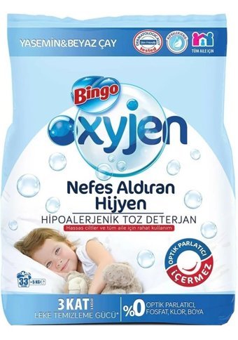 Bingo Oksijen Hipoalerjenik Yasemin ve Beyaz Çay Renkliler ve Beyazlar İçin 99 Yıkama Toz Deterjan 3x5 kg