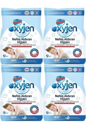 Bingo Oksijen Hipoalerjenik Yasemin ve Beyaz Çay Renkliler ve Beyazlar İçin 132 Yıkama Toz Deterjan 4x5 kg