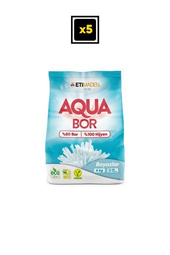 Eti Maden Aquabor Beyazlar İçin 130 Yıkama Toz Deterjan 5x4 kg