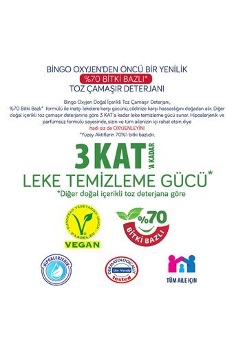 Bingo Oksijen Doğal İçerikli Renkliler ve Beyazlar İçin 104 Yıkama Toz Deterjan 4x4 kg