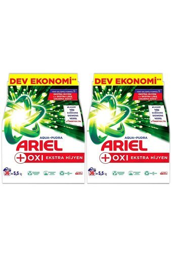 Ariel Oxi Extra Hijyen Aqua Pudra Beyazlar İçin 72 Yıkama Toz Deterjan 2x5.5 kg
