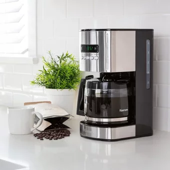 Kenmore Zaman Ayarlı Plastik Filtreli Karaf 1.8 L Hazne Kapasiteli 12 Fincan Akıllı Gri Filtre Kahve Makinesi
