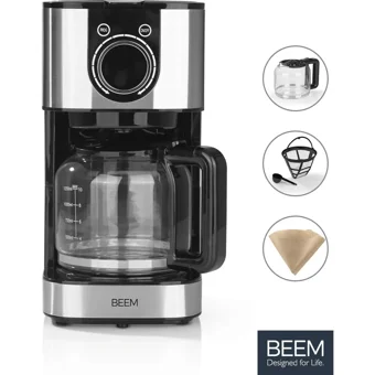 Beem Zaman Ayarlı Paslanmaz Çelik Filtreli Karaf 1.2 L Hazne Kapasiteli 10 Fincan Akıllı 800 W Gümüş Filtre Kahve Makinesi