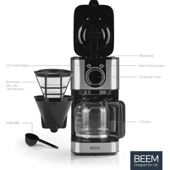 Beem Zaman Ayarlı Paslanmaz Çelik Filtreli Karaf 1.2 L Hazne Kapasiteli 10 Fincan Akıllı 800 W Gümüş Filtre Kahve Makinesi