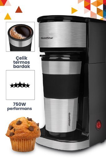 Goldstar ST7312 Plastik Filtreli Termoslu 0.45 L Hazne Kapasiteli 1 Fincan Mini 750 W İnox Filtre Kahve Makinesi