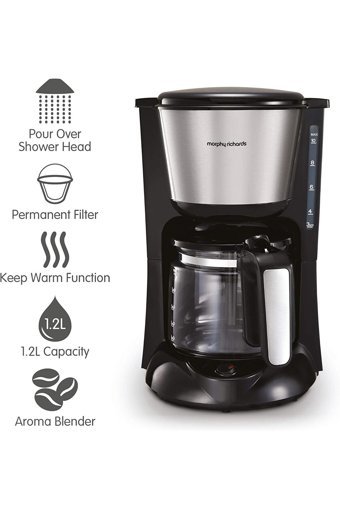 Morphy Richards Plastik Filtreli Karaf 1.2 L Hazne Kapasiteli 10 Fincan 1000 W İnox Filtre Kahve Makinesi