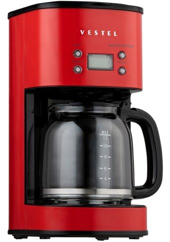 Vestel Retro Plastik Filtreli Karaf 1.5 L Hazne Kapasiteli 12 Fincan Akıllı 1000 W Kırmızı Filtre Kahve Makinesi