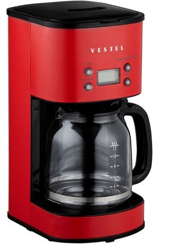 Vestel Retro Plastik Filtreli Karaf 1.5 L Hazne Kapasiteli 12 Fincan Akıllı 1000 W Kırmızı Filtre Kahve Makinesi
