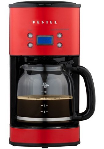 Vestel Retro Plastik Filtreli Karaf 1.5 L Hazne Kapasiteli 12 Fincan Akıllı 1000 W Kırmızı Filtre Kahve Makinesi