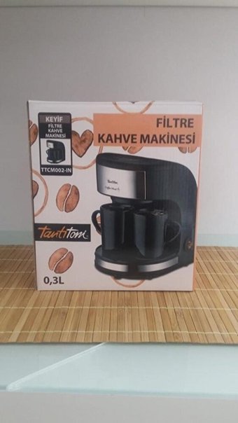 Tantitoni Plastik Filtreli Bardaklı 0.3 L Hazne Kapasiteli 2 Fincan Mini 450 W Siyah Filtre Kahve Makinesi