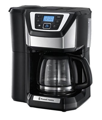 Russell Hobbs 22000-56 Victory Grind & Brew Zaman Ayarlı Paslanmaz Çelik Filtreli Karaf 1.25 L Hazne Kapasiteli 12 Fincan 1025 W Siyah Filtre Kahve Makinesi