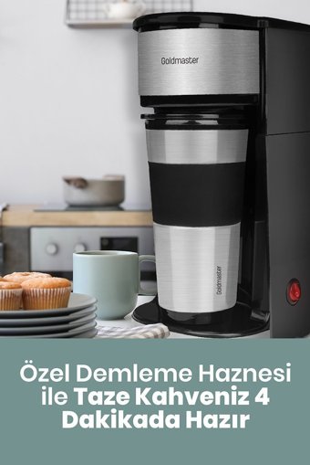 Goldmaster IN6310 Plastik Filtreli Termoslu 0.45 L Hazne Kapasiteli 1 Fincan Mini 750 W Siyah Filtre Kahve Makinesi