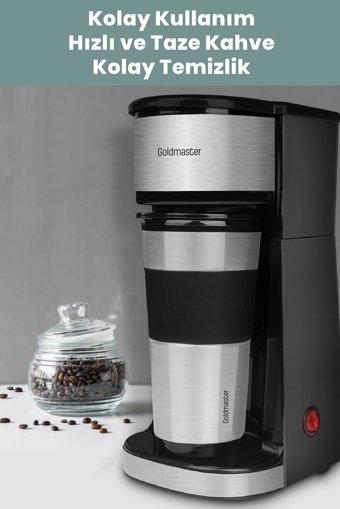 Goldmaster IN6310 Plastik Filtreli Termoslu 0.45 L Hazne Kapasiteli 1 Fincan Mini 750 W Siyah Filtre Kahve Makinesi