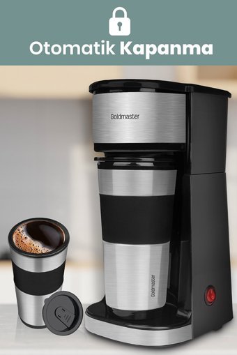 Goldmaster IN6310 Plastik Filtreli Termoslu 0.45 L Hazne Kapasiteli 1 Fincan Mini 750 W Siyah Filtre Kahve Makinesi