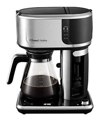 Russell Hobbs 26230-56 Zaman Ayarlı Paslanmaz Çelik Filtreli Karaf 1.25 L Hazne Kapasiteli 10 Fincan Süt Köpürtücülü Akıllı 1500 W Siyah Filtre Kahve Makinesi