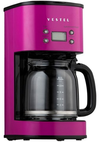 Vestel Retro Plastik Filtreli Karaf 1.5 L Hazne Kapasiteli 12 Fincan Akıllı 1000 W Pembe Filtre Kahve Makinesi