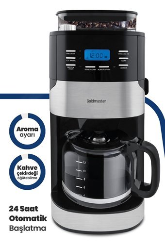Goldmaster Zaman Ayarlı Plastik Filtreli Karaf 1.5 L Hazne Kapasiteli 10 Fincan 2200 W İnox Filtre Kahve Makinesi