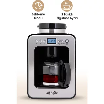 My Coffee Wake Up Zaman Ayarlı Paslanmaz Çelik Filtreli Karaf 1 L Hazne Kapasiteli 10 Fincan 1000 W İnox Filtre Kahve Makinesi