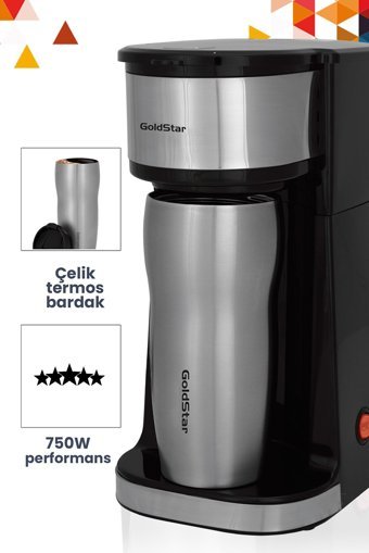 Goldstar ST7334 Plastik Filtreli Termoslu 0.45 L Hazne Kapasiteli 1 Fincan Mini 750 W İnox Filtre Kahve Makinesi