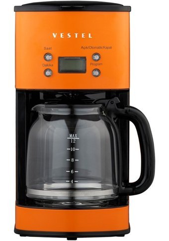 Vestel Plastik Filtreli Karaf 1.5 L Hazne Kapasiteli 12 Fincan 1000 W Turuncu Filtre Kahve Makinesi
