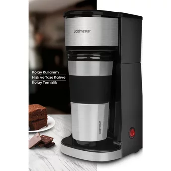Goldmaster GM7351 Plastik Filtreli Termoslu 0.45 L Hazne Kapasiteli 1 Fincan Mini 750 W İnox Filtre Kahve Makinesi
