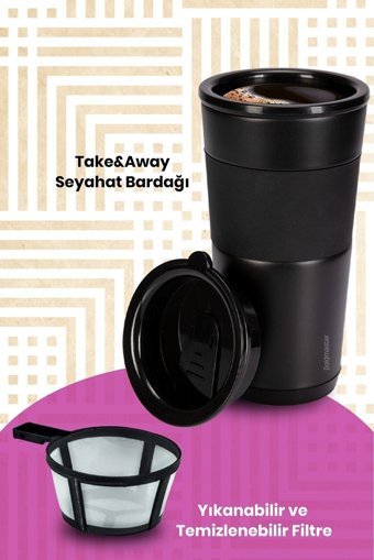 Goldmaster Maestro Plastik Filtreli Termoslu 0.45 L Hazne Kapasiteli 1 Fincan Mini 750 W Siyah Filtre Kahve Makinesi