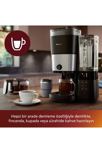 Philips HD7888/01 All-in-One Brew Zaman Ayarlı Paslanmaz Çelik Filtreli Karaf 1.25 L Hazne Kapasiteli 10 Fincan Akıllı 1000 W Siyah Filtre Kahve Makinesi