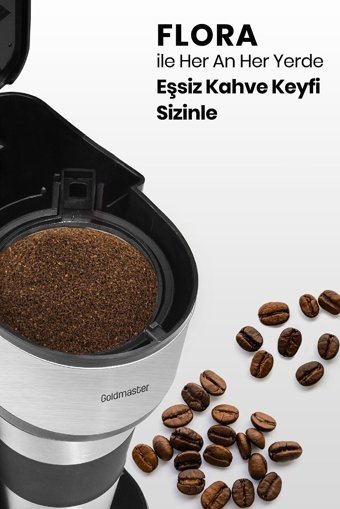Goldmaster Flora IN6320 Plastik Filtreli Termoslu 0.45 L Hazne Kapasiteli 4 Fincan 750 W Siyah Filtre Kahve Makinesi