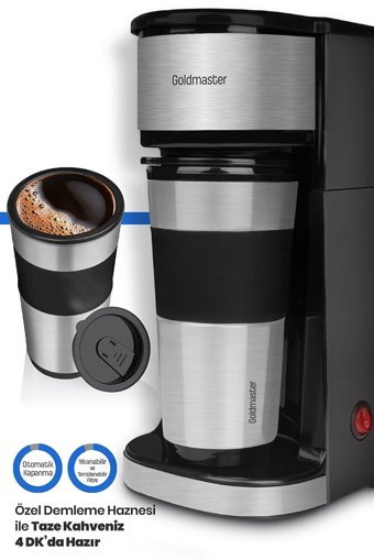 Goldmaster Flora IN6320 Plastik Filtreli Termoslu 0.45 L Hazne Kapasiteli 4 Fincan 750 W Siyah Filtre Kahve Makinesi