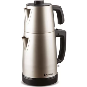 Polo Chef Monoart Otomatik Çelik Demlikli 1800 W Işıklı Çelik Gövdeli Krem Retro Çay Makinesi