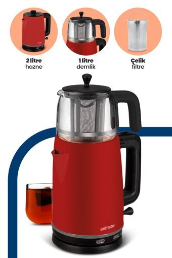 Homend X Jumbo 1792H Cooltouch Royaltea Konuşan Otomatik Çelik Demlikli 1800 W Çelik Gövdeli Siyah Çay Makinesi