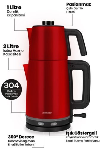 Karaca Demfit 2501 Cam Demlikli 1700 W Işıklı Plastik Gövdeli Redgold Siyah Çay Makinesi