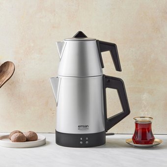 Goldstar ST 7305 Otomatik Çelik Demlikli 1800 W Işıklı Çelik Gövdeli Gri Retro Çay Makinesi